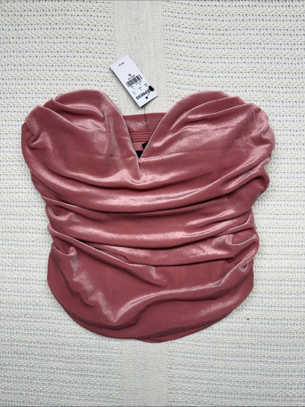 Express Mauve Satin Strapless Ruched Bustier Top